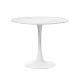 Oikiture 90cm Round Dining Table with 4PCS Dining Chairs Velvet White&Green - Close-Up Angle