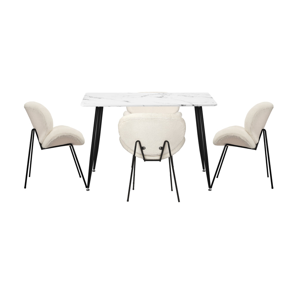 Oikiture 120cm Rectangle Dining Table with 4 Chairs Sherpa White
