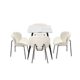 Oikiture 120cm Rectangle Dining Table with 4 Chairs Sherpa White