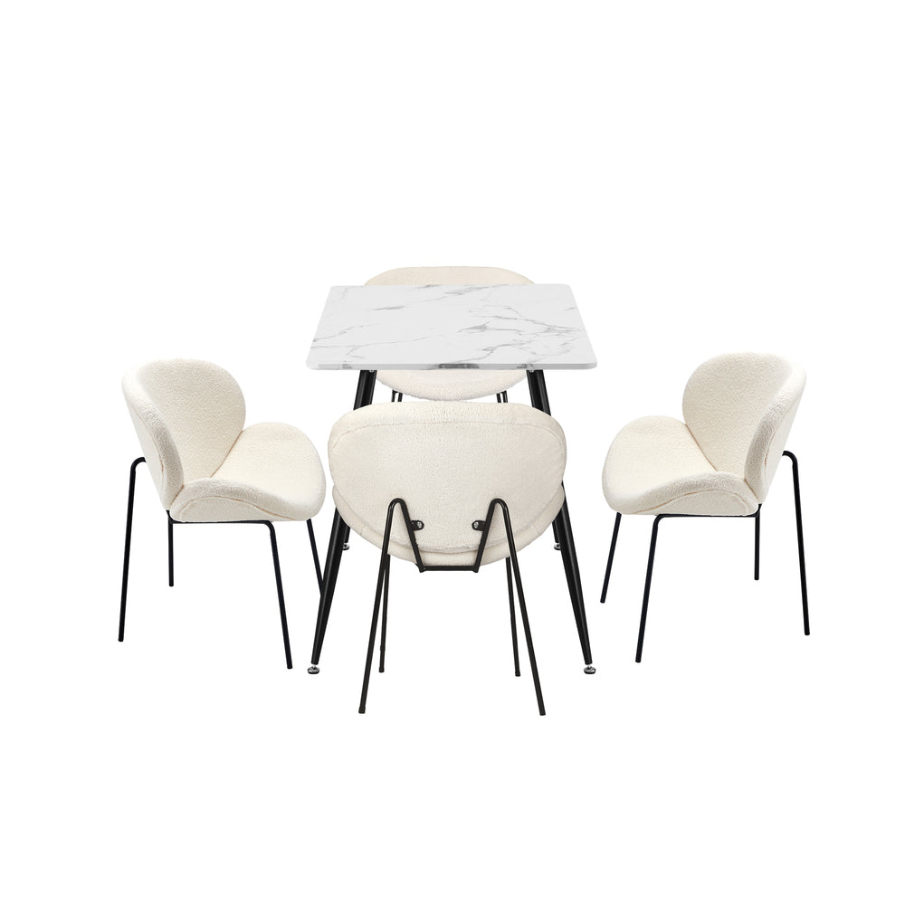 Oikiture 120cm Rectangle Dining Table with 4 Chairs Sherpa White