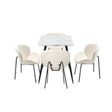 Oikiture 120cm Rectangle Dining Table with 4 Chairs Sherpa White - Top-Down View