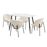 Oikiture 120cm Rectangle Dining Table with 4 Chairs Sherpa White