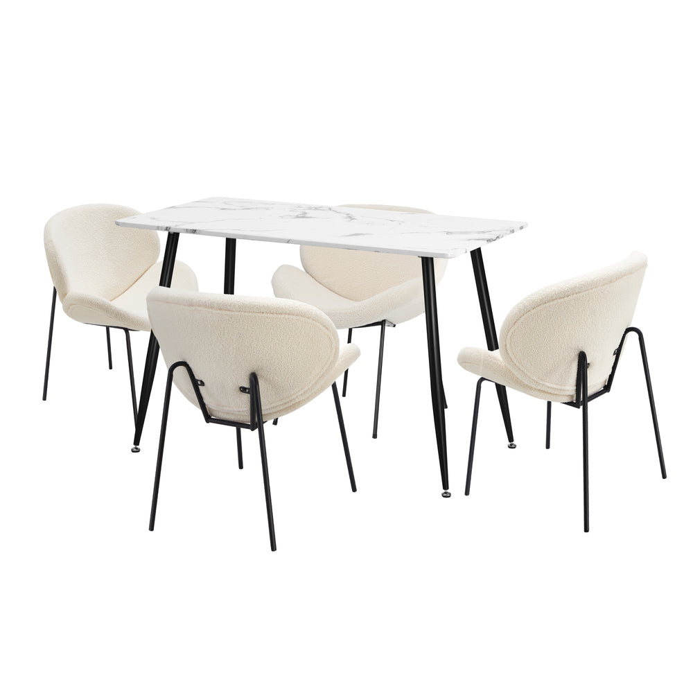 Oikiture 120cm Rectangle Dining Table with 4 Chairs Sherpa White