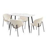 Oikiture 120cm Rectangle Dining Table with 4 Chairs Sherpa White - 45-Degree Angle
