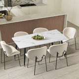 Oikiture 120cm Rectangle Dining Table with 6 Chairs Sherpa White