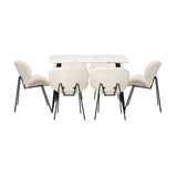 Oikiture 120cm Rectangle Dining Table with 6 Chairs Sherpa White