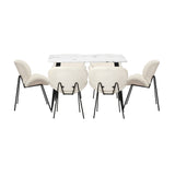 Oikiture 120cm Rectangle Dining Table with 6 Chairs Sherpa White - 45-Degree Angle