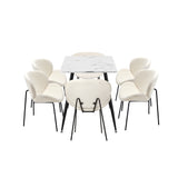 Oikiture 120cm Rectangle Dining Table with 6 Chairs Sherpa White