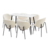 Oikiture 120cm Rectangle Dining Table with 6 Chairs Sherpa White