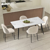Oikiture 120cm Rectangle Dining Table with 4PCS Chairs White Sherpa