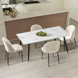 Oikiture 120cm Rectangle Dining Table with 4PCS Chairs White Sherpa - Low Angle