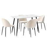 Oikiture 120cm Rectangle Dining Table with 4PCS Chairs White Sherpa