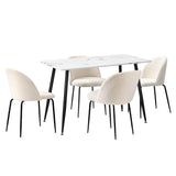 Oikiture 120cm Rectangle Dining Table with 4PCS Chairs White Sherpa