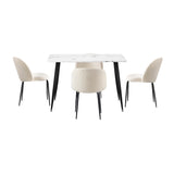 Oikiture 120cm Rectangle Dining Table with 4PCS Chairs White Sherpa