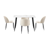 Oikiture 120cm Rectangle Dining Table with 4PCS Chairs White Sherpa - 45-Degree Angle