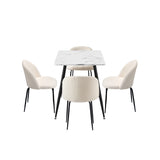 Oikiture 120cm Rectangle Dining Table with 4PCS Chairs White Sherpa