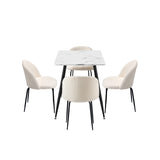 Oikiture 120cm Rectangle Dining Table with 4PCS Chairs White Sherpa - Front View