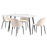 Oikiture 120cm Rectangle Dining Table with 4PCS Chairs White Sherpa