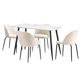 Oikiture 120cm Rectangle Dining Table with 4PCS Chairs White Sherpa - Rear View