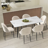 Oikiture 120cm Rectangle Dining Table with 6PCS Chairs White Sherpa