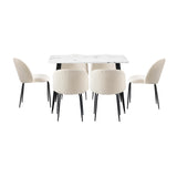 Oikiture 120cm Rectangle Dining Table with 6PCS Chairs White Sherpa