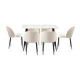 Oikiture 120cm Rectangle Dining Table with 6PCS Chairs White Sherpa - Low Angle