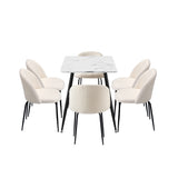 Oikiture 120cm Rectangle Dining Table with 6PCS Chairs White Sherpa