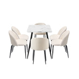 Oikiture 120cm Rectangle Dining Table with 6PCS Chairs White Sherpa - 45-Degree Angle