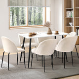 Oikiture 120cm Rectangle Dining Table with 6PCS Chairs White Sherpa - Front View