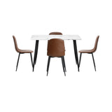 Oikiture 120cm Rectangle Dining Table with 4PCS Chairs PU Brown