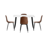Oikiture 120cm Rectangle Dining Table with 4PCS Chairs PU Brown - Side View