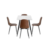 Oikiture 120cm Rectangle Dining Table with 4PCS Chairs PU Brown - Extra Image