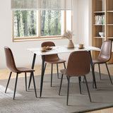 Oikiture 120cm Rectangle Dining Table with 4PCS Chairs PU Brown - Top-Down View