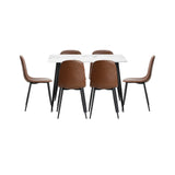 Oikiture 120cm Rectangle Dining Table with 6PCS Chairs PU Brown - Top-Down View