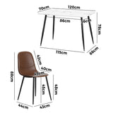 Oikiture 120cm Rectangle Dining Table with 6PCS Chairs PU Brown - Close-Up Angle