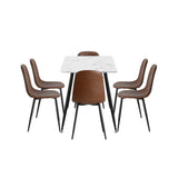 Oikiture 120cm Rectangle Dining Table with 6PCS Chairs PU Brown