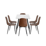 Oikiture 120cm Rectangle Dining Table with 6PCS Chairs PU Brown - Extra Image