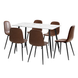 Oikiture 120cm Rectangle Dining Table with 6PCS Chairs PU Brown