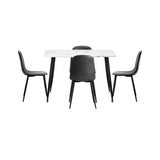 Oikiture 120cm Rectangle Dining Table with 4PCS Chairs PU Grey - Front View