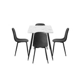 Oikiture 120cm Rectangle Dining Table with 4PCS Chairs PU Grey - Low Angle