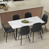 Oikiture 120cm Rectangle Dining Table with 6PCS Chairs PU Grey - Extra Image