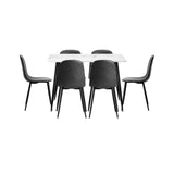 Oikiture 120cm Rectangle Dining Table with 6PCS Chairs PU Grey - Rear View