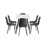 Oikiture 120cm Rectangle Dining Table with 6PCS Chairs PU Grey - Close-Up Angle