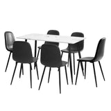 Oikiture 120cm Rectangle Dining Table with 6PCS Chairs PU Grey - Front View
