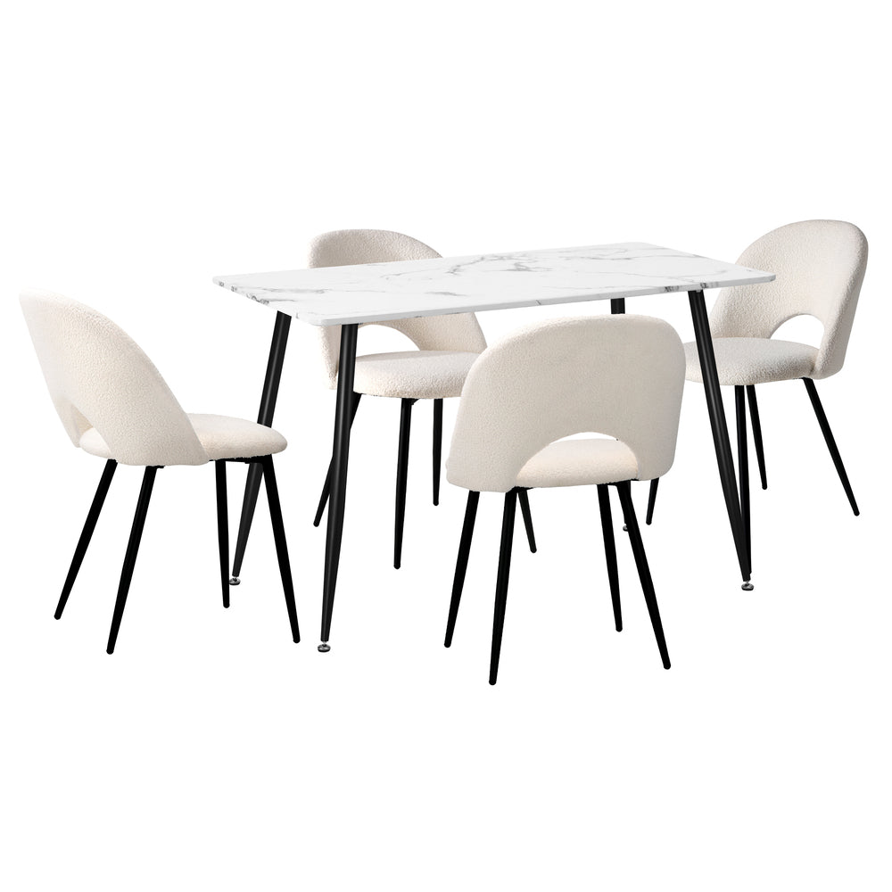 Oikiture 120cm Rectangle Dining Table with 4PCS Chairs Sherpa White