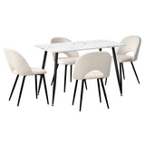 Oikiture 120cm Rectangle Dining Table with 4PCS Chairs Sherpa White