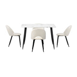 Oikiture 120cm Rectangle Dining Table with 4PCS Chairs Sherpa White - Close-Up Angle