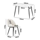 Oikiture 120cm Rectangle Dining Table with 4PCS Chairs Sherpa White - Extra Image