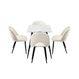 Oikiture 120cm Rectangle Dining Table with 4PCS Chairs Sherpa White