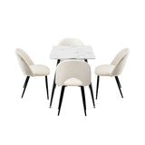 Oikiture 120cm Rectangle Dining Table with 4PCS Chairs Sherpa White - Front View